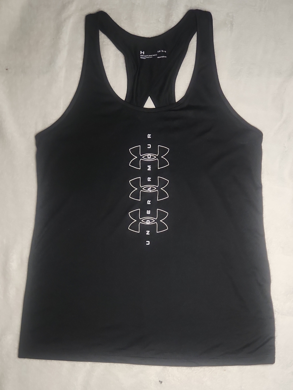 Under Armour Women’s Black Racerback Tank with Vertical Logo